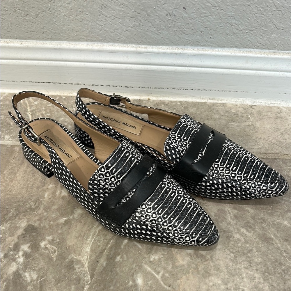 Antonio Melani Black and White Flats with Pointed Toe